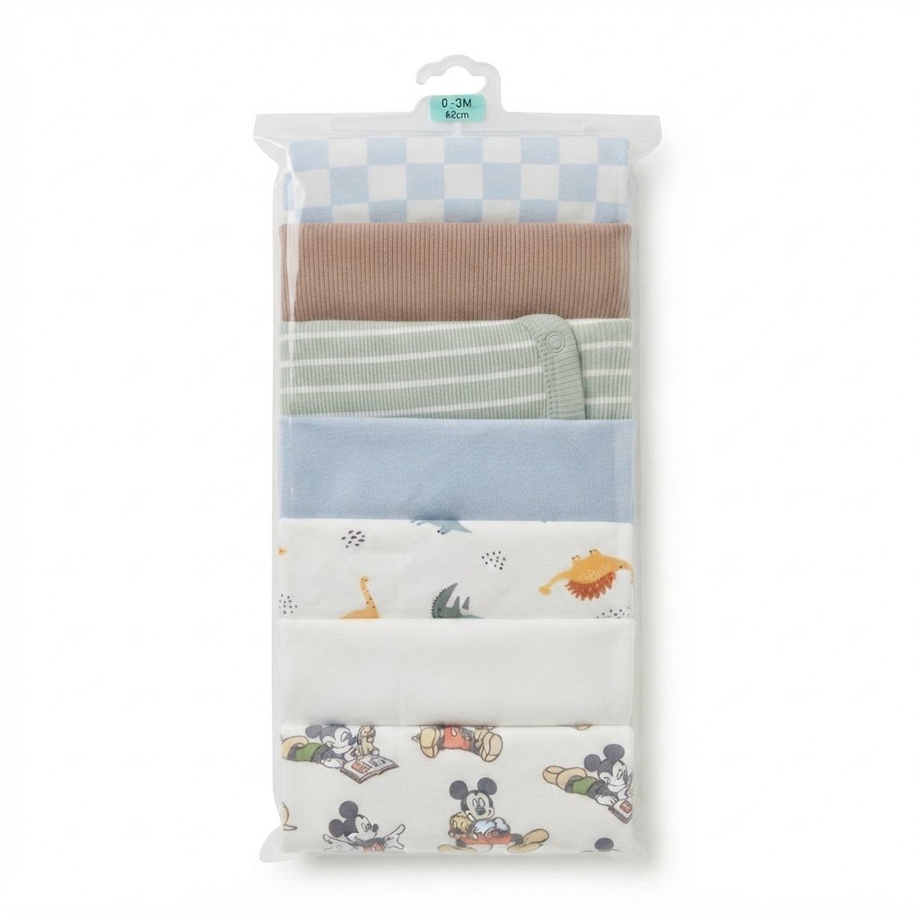 WhatsApp Image 2026-08-20 at 1.37.02 PM 👶 Baby Bodysuits – 7 Pcs Pack for Boys (0–3 Months) - Image 1